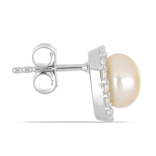 BUY STERLING SILVER NATURAL PEACH FRESHWATER PEARL GEMSTONE EARRINGS